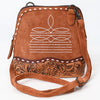 ADBG1659 American Darling Handcrafted Western Genuine Suede Leather Crossbody Bag with Tooled Panel & Buck-Stitched Detail