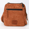 ADBG1659 American Darling Handcrafted Western Genuine Suede Leather Crossbody Bag with Tooled Panel & Buck-Stitched Detail