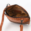 ADBG1659 American Darling Handcrafted Western Genuine Suede Leather Crossbody Bag with Tooled Panel & Buck-Stitched Detail