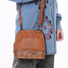 ADBG1659 American Darling Handcrafted Western Genuine Suede Leather Crossbody Bag with Tooled Panel & Buck-Stitched Detail