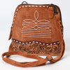 ADBG1659 American Darling Handcrafted Western Genuine Suede Leather Crossbody Bag with Tooled Panel & Buck-Stitched Detail