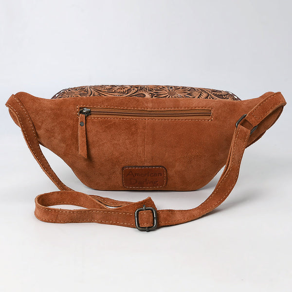 ADBG1660 American Darling Handcrafted Western Leather Fanny Pack with Buck-Stitched Genuine Suede & Tooled Accents