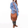 ADBG1663 American Darling Western Genuine Suede Leather Large Crossbody Bag with Fringe & Hand-Tooled Details