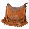 ADBG1663 American Darling Western Genuine Suede Leather Large Crossbody Bag with Fringe & Hand-Tooled Details