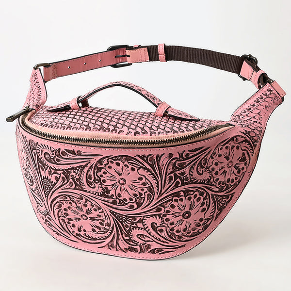 ADBGZ829 Hand-Tooled Leather Western Belt Bag - Floral Fanny Pack with Adjustable Strap