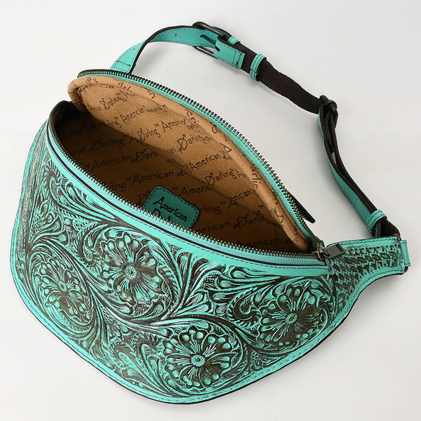 ADBGZ829 Hand-Tooled Leather Western Belt Bag - Floral Fanny Pack with Adjustable Strap