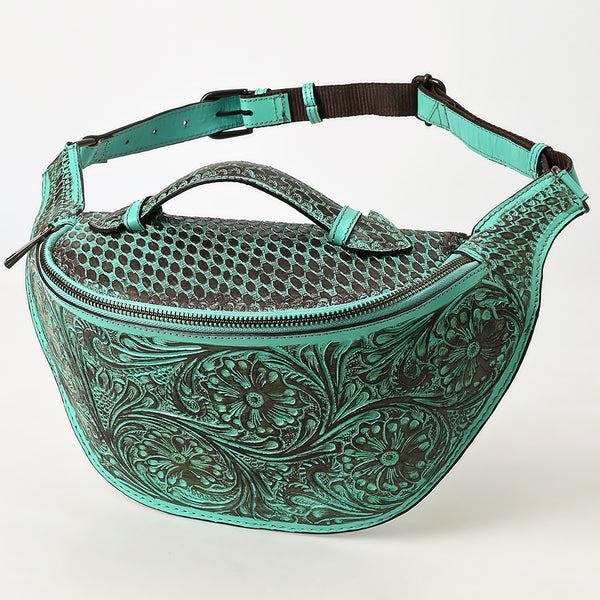 ADBGZ829 Hand-Tooled Leather Western Belt Bag - Floral Fanny Pack with Adjustable Strap