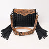 ADBG1664 American Darling Black Genuine Leather Crossbody Bag with Hand-Tooled Details and Fringes