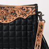 ADBG1664 American Darling Black Genuine Leather Crossbody Bag with Hand-Tooled Details and Fringes