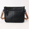 ADBG1664 American Darling Black Genuine Leather Crossbody Bag with Hand-Tooled Details and Fringes