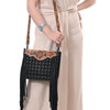 ADBG1664 American Darling Black Genuine Leather Crossbody Bag with Hand-Tooled Details and Fringes