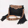 ADBG1664 American Darling Black Genuine Leather Crossbody Bag with Hand-Tooled Details and Fringes
