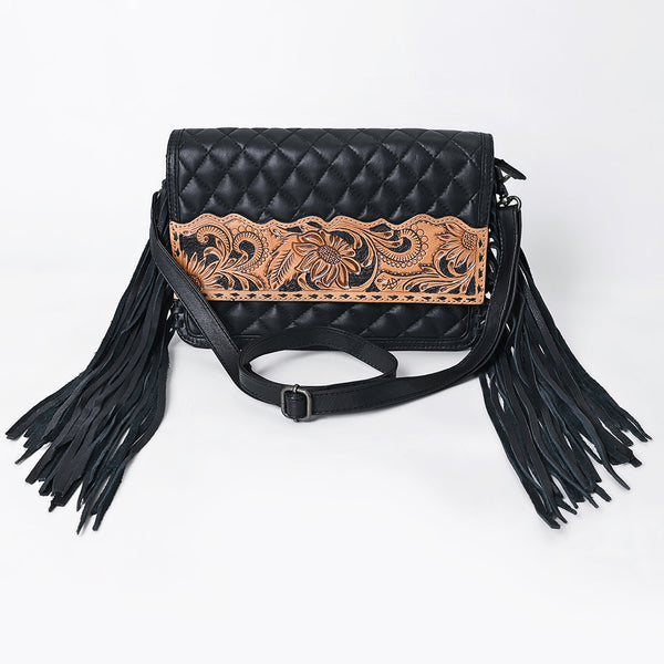 ADBG1668 American Darling Hand-Tooled Floral Western Leather Crossbody Bag with Fringe
