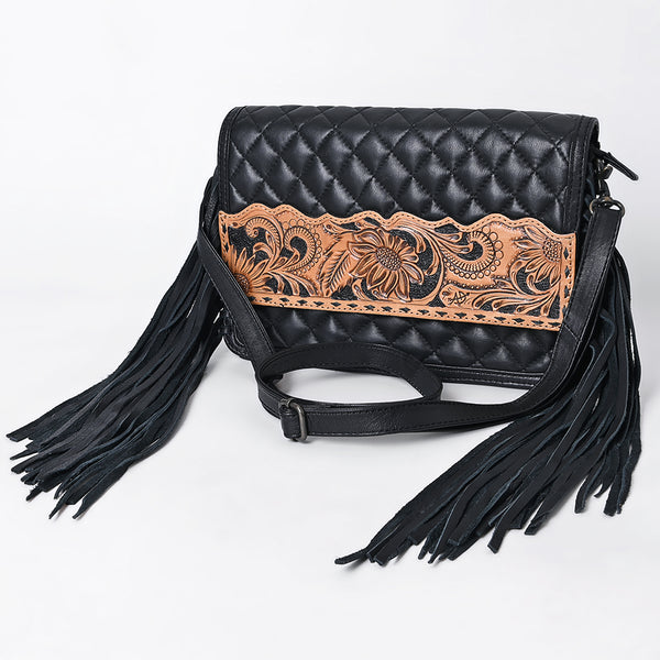 ADBG1668 American Darling Hand-Tooled Floral Western Leather Crossbody Bag with Fringe