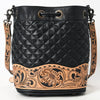 ADBG1670 American Darling Hand-Tooled Floral Western Leather Bucket Bag - Quilted Tassels