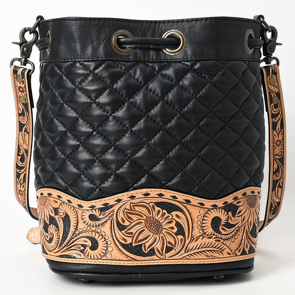 ADBG1670 American Darling Hand-Tooled Floral Western Leather Bucket Bag - Quilted Tassels