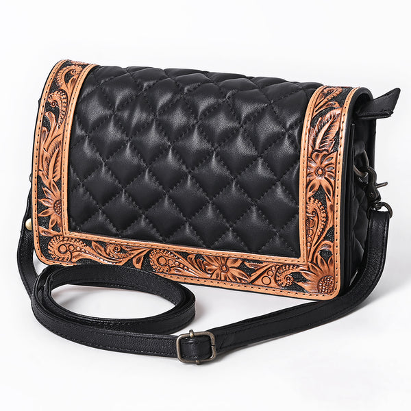 ADBG1673 American Darling Hand-Tooled Floral Black Western Leather Organiser Bag - Quilted Crossbody