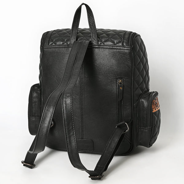 ADBG1674 American Darling Hand-Tooled Floral Black Western Leather Backpack Bag - Quilted Travel Purse