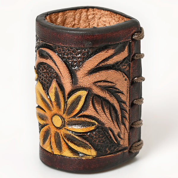 ADSRG104 American Darling Hand Tooled Leather Scarf Ring - Vegetable-Tanned Western Scarf Slide