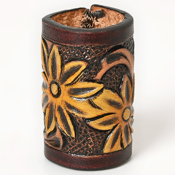 ADSRG104 American Darling Hand Tooled Leather Scarf Ring - Vegetable-Tanned Western Scarf Slide
