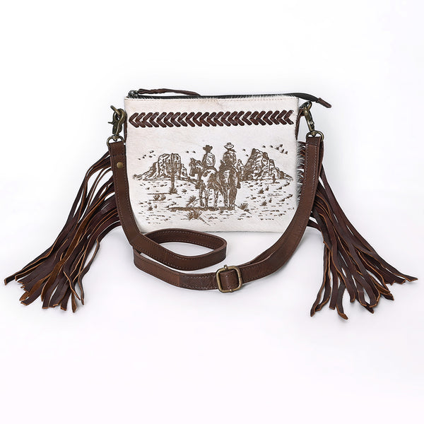 ADBGM554 Cowhide Crossbody Bag with Desert Riders Scene - Western Fringe Leather Purse
