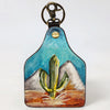 ADKRM134 Hand-Painted Leather Keyring Desert Cactus & Mountain Scene