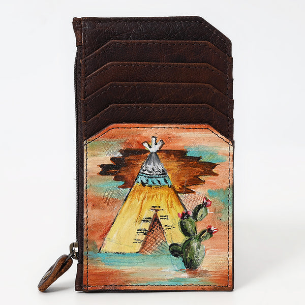 ADCCM114 Hand-Painted Leather Card Holder - Teepee & Cactus Western Art