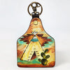 ADKRM138 Hand-Painted Tipi Leather Keyring Western Tribal Landscape Art