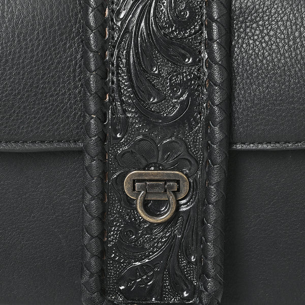 ADBG1694 American Darling Braided Hand-Tooled Genuine Leather Crossbody Bag Floral Carved Accent |