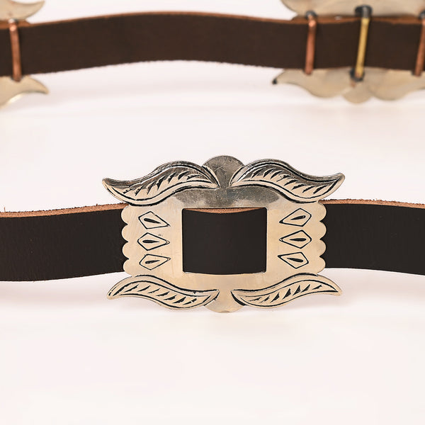 ADBLA108-51 Mixed Shape Turquoise Silver Concho Western Leather Belt