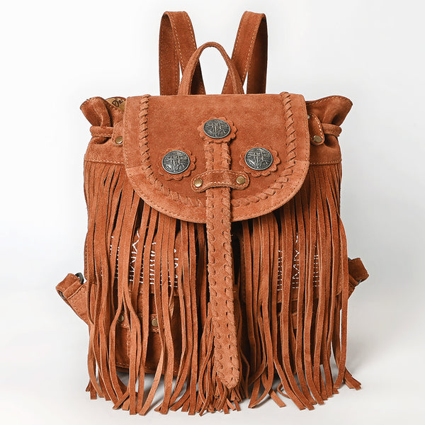 ADBG1711 American Darling Genuine Suede Fringe Backpack | Western Concho Boot Stitched Bag