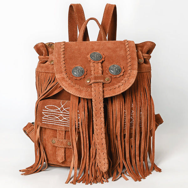 ADBG1711 American Darling Genuine Suede Fringe Backpack | Western Concho Boot Stitched Bag