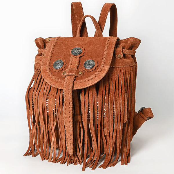 ADBG1711 American Darling Genuine Suede Fringe Backpack | Western Concho Boot Stitched Bag