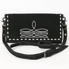 ADBG1712 American Darling Black Genuine Suede Wallet Bag | Boot Stitched Crossbody Purse