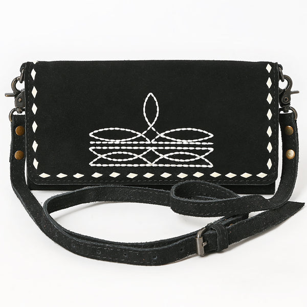 ADBG1712 American Darling Black Genuine Suede Wallet Bag | Boot Stitched Crossbody Purse