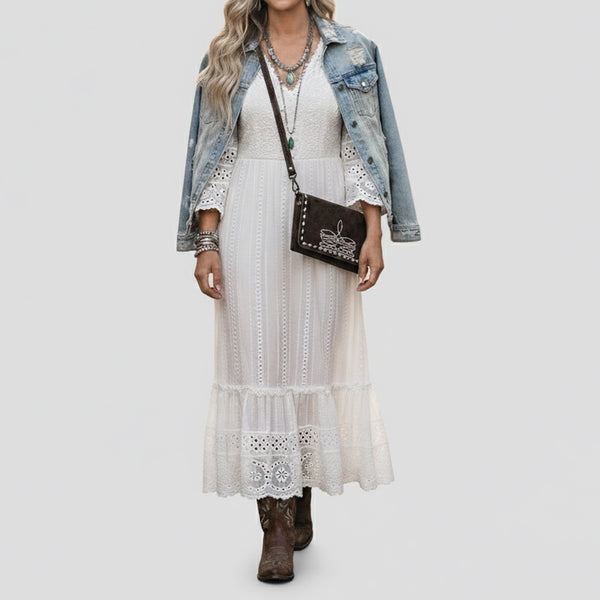 ADBG1712 American Darling Genuine Suede Wallet Bag | Western Boot Stitched Crossbody Purse