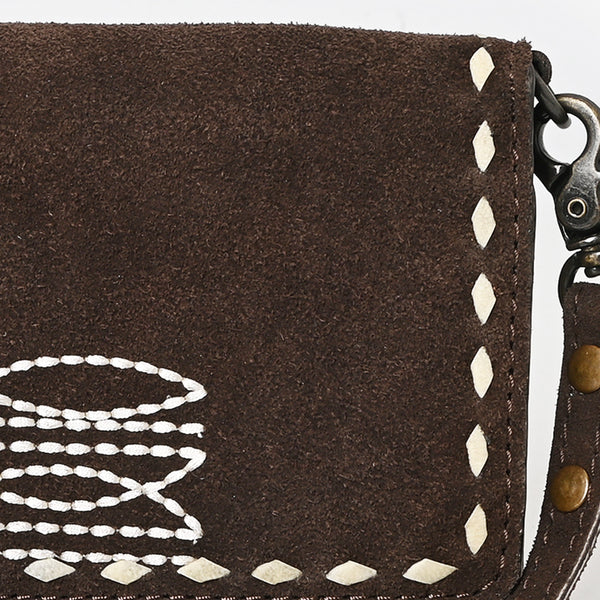 ADBG1712 American Darling Genuine Suede Wallet Bag | Western Boot Stitched Crossbody Purse