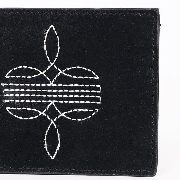 ADBGZ919A Black Genuine suede Leather Bifold Wallet with White Embroidered Stitch Detail