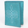 ADBGZ920 Genuine suede Leather Trifold Wallet with White Western Stitch Embroidery