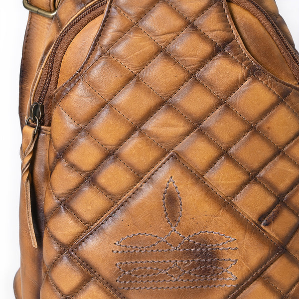 ADBGM593 Quilted Leather Western Sling Bag - Tan Crossbody Chest Pack