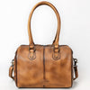 ADBGM596 Quilted Chestnut Brown Genuine Leather Barrel Duffel bag with Dual Handles & Strap