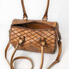 ADBGM596 Quilted Chestnut Brown Genuine Leather Barrel Duffel bag with Dual Handles & Strap