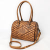 ADBGM596 Quilted Chestnut Brown Genuine Leather Barrel Duffel bag with Dual Handles & Strap