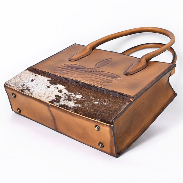 ADBGM599 Hair-On Hide & Tan Genuine Leather Western Tote Bag with Braided Detail