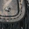 ADBGM600 Black Fringe Western Crossbody Bag with Braided Trim and Concho Accent - Genuine Leather