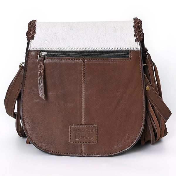 ADBGM602 Las Vegas Cowboy Scene Hair-On Hide Fringe Crossbody Bag - Western Leather Purse
