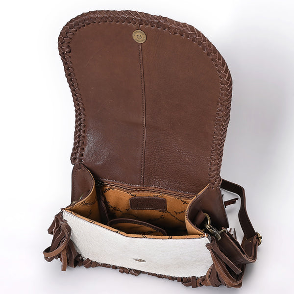 ADBGM602 Las Vegas Cowboy Scene Hair-On Hide Fringe Crossbody Bag - Western Leather Purse