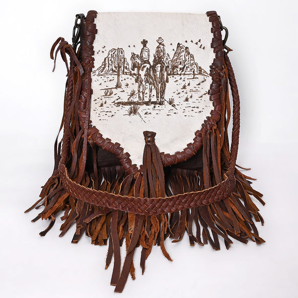 ADBGM603 Hair-On Hide Fringe Messenger Bag - Genuine Leather Western Saddle Purse