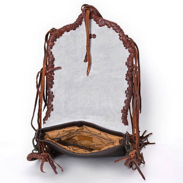 ADBGM603 Hair-On Hide Fringe Messenger Bag - Genuine Leather Western Saddle Purse