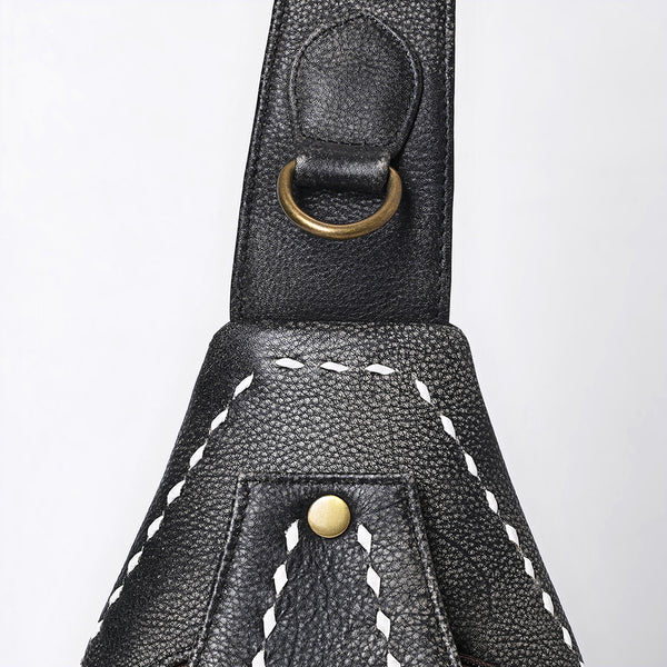 ADBGM605 Genuine Leather Western Sling Bag with White Stitching & Crossbody Strap